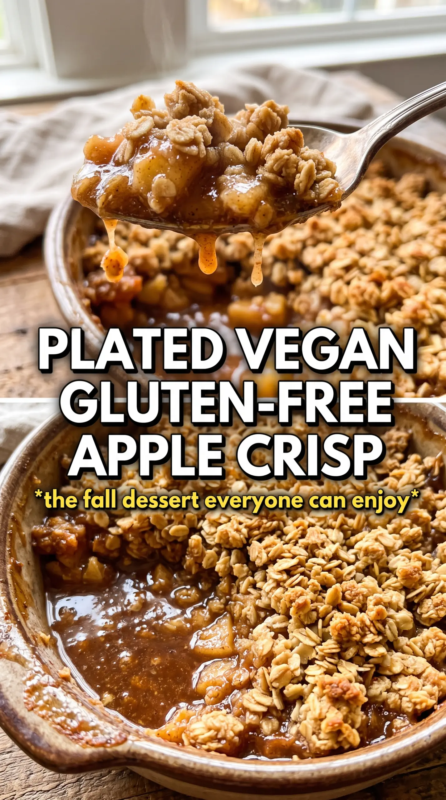 Gluten-Free Vegan Apple Crisp golden oat crumble, spiced apples