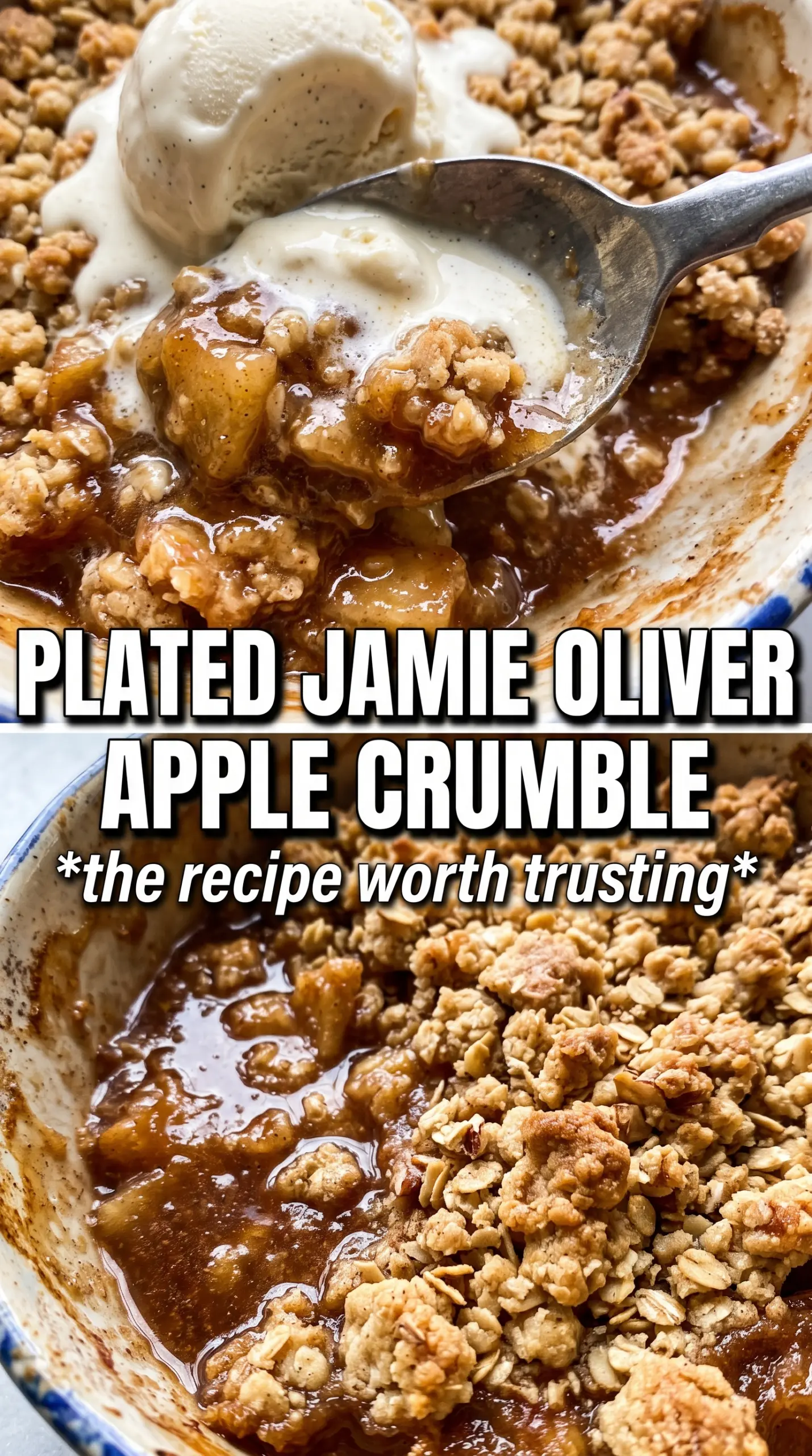 Jamie Oliver apple crumble golden bubbling