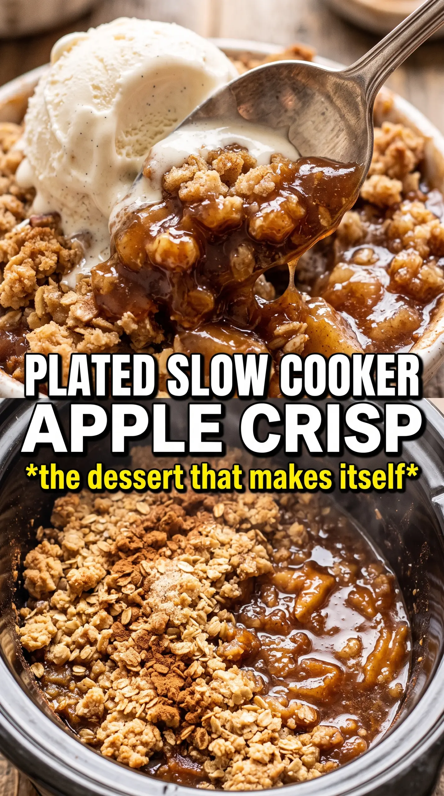 Slow Cooker Apple Crisp golden oat crumble tender apples