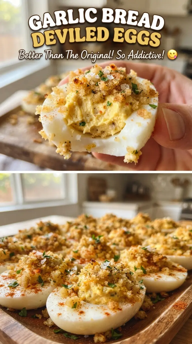 Garlic Bread Deviled Eggs garlicy crunchy Parmesan