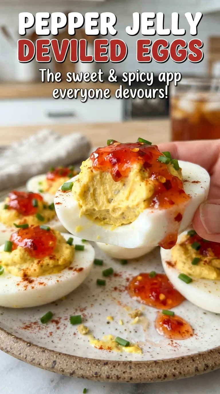 Pepper Jelly Deviled Eggs creamy spicy bacon